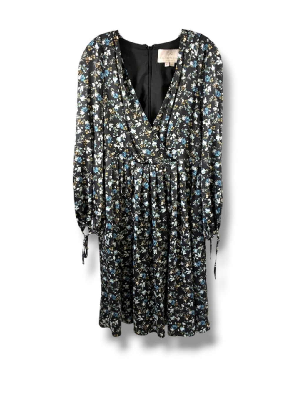 Gal Meets Glam Long Sleeve Dress in Black Blue Floral Size 6